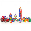 Colorful magnetic geometric building set with wheels and assorted shapes
