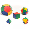Multicolor Platonic solids building set with interlocking geometric blocks, various sizes