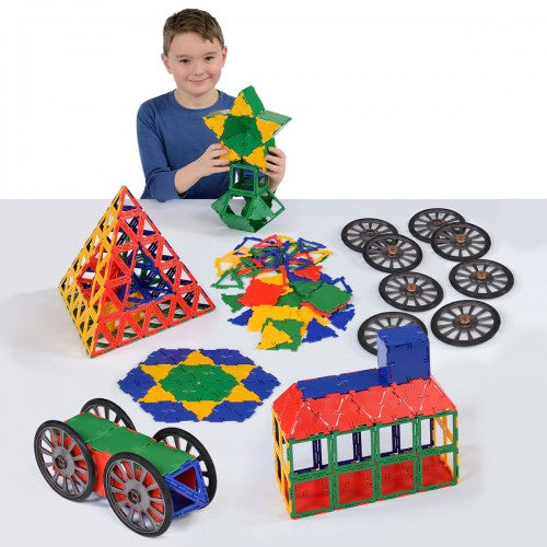 Polydron super value set of colorful geometric building pieces and completed models