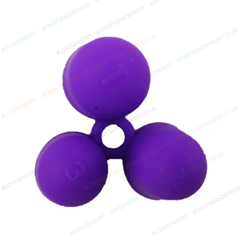 Purple claw-style flexible pencil grip with three rounded prongs