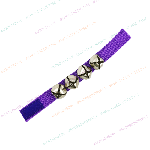 Wrist and ankle bells fabric band with purple fabric strap and silver jingle bells