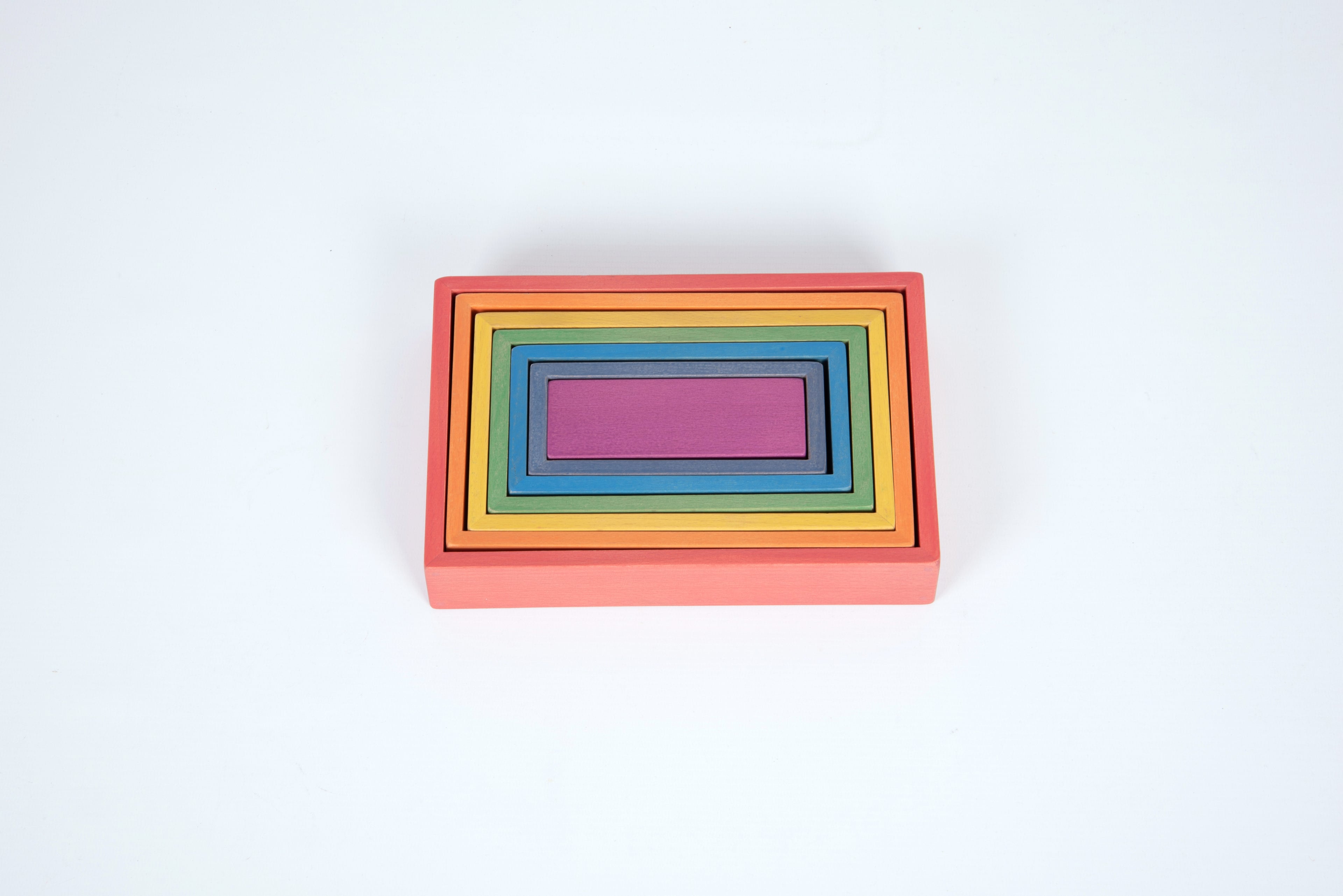 Nested rectangular frame blocks in coral, orange, yellow, green, and blue