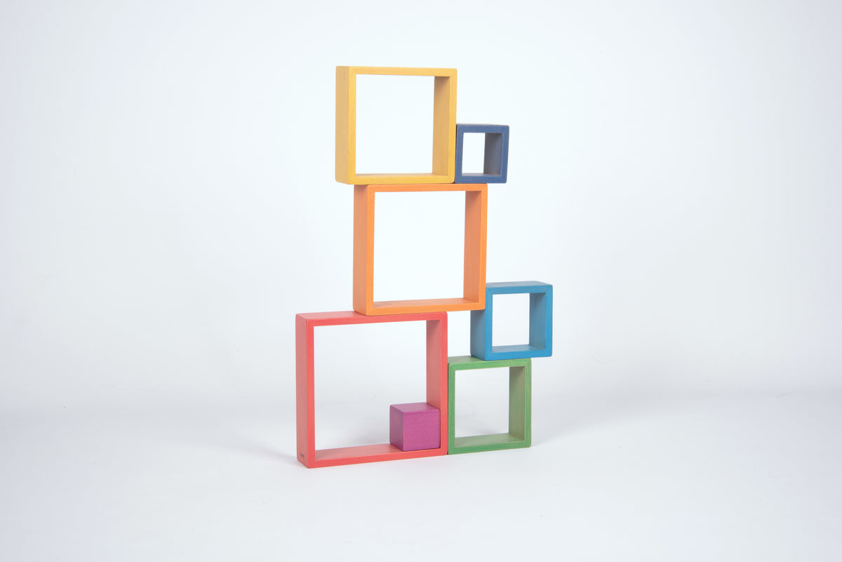 Rainbow Architect squares wooden cube frames in stacked rainbow colors