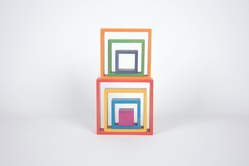 Rainbow Architect squares two-block stack with orange and teal frame colors