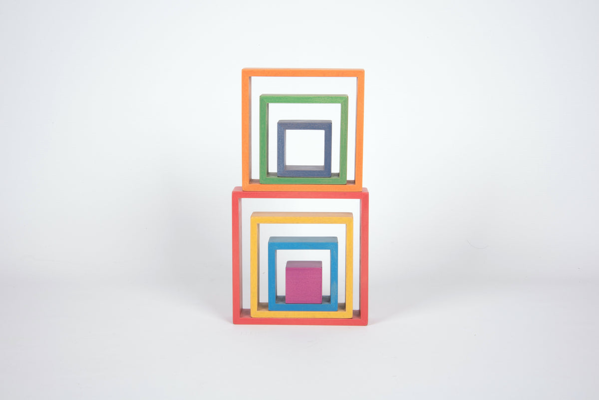 Rainbow Architect squares two-block stack with orange and teal frame colors
