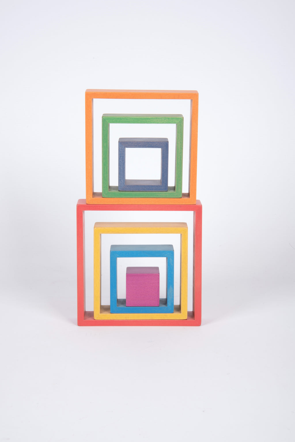 Rainbow Architect squares stacking blocks with orange, green, and blue frames