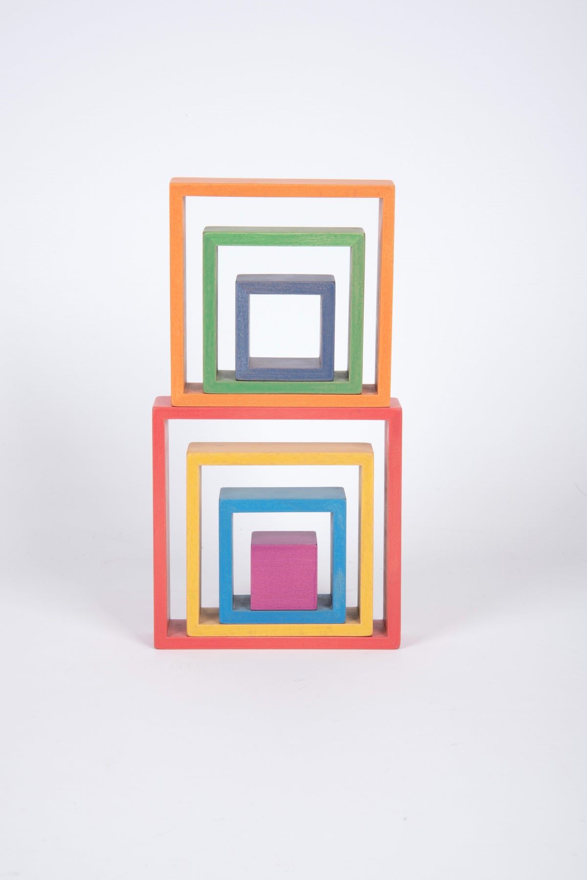 Rainbow Architect squares stacking blocks with orange, green, and blue frames
