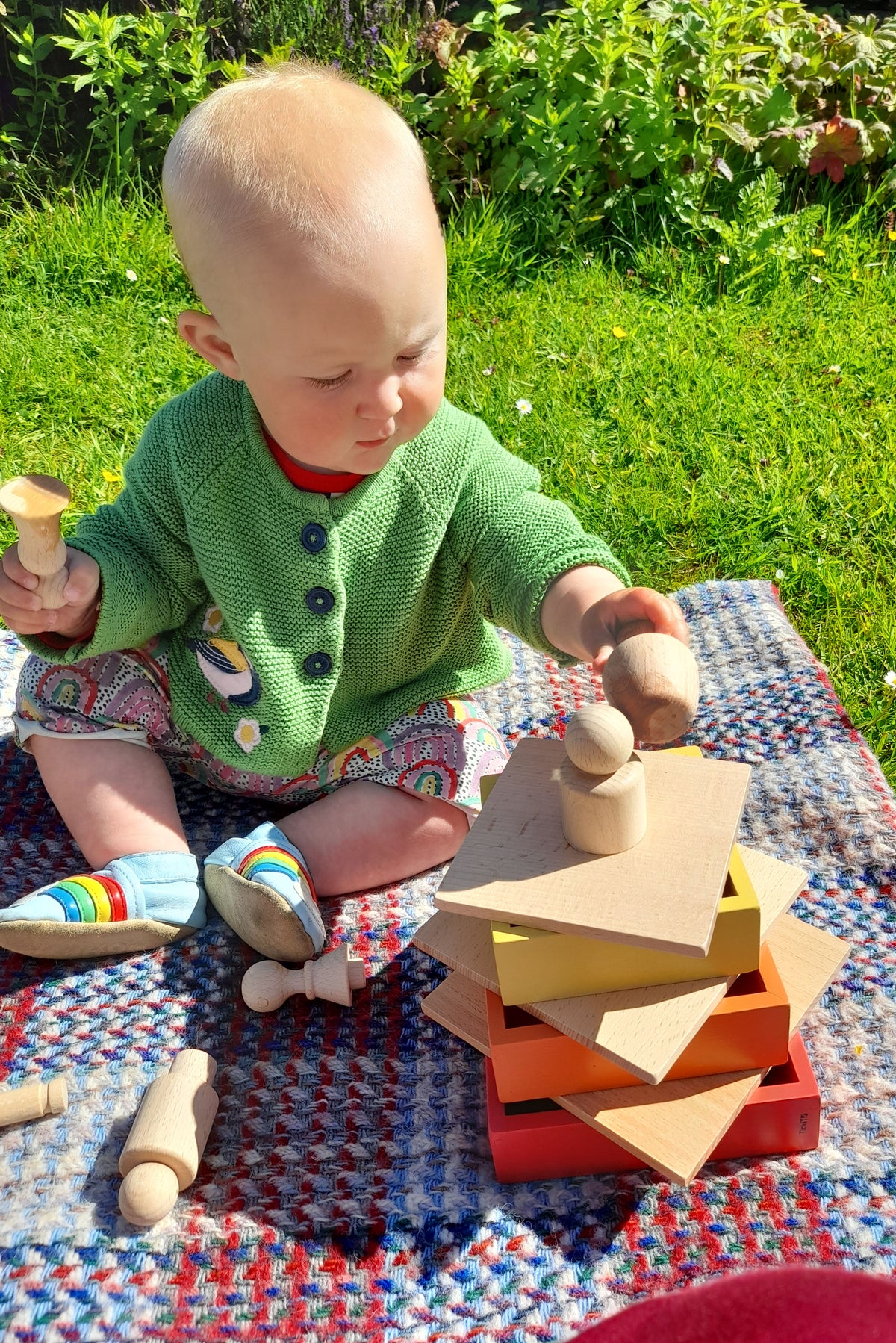 Rainbow Architect squares toy stack with multicolor wooden frames