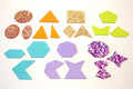 Assorted rainbow glitter shapes in multiple sizes: circles, triangles, squares, stars