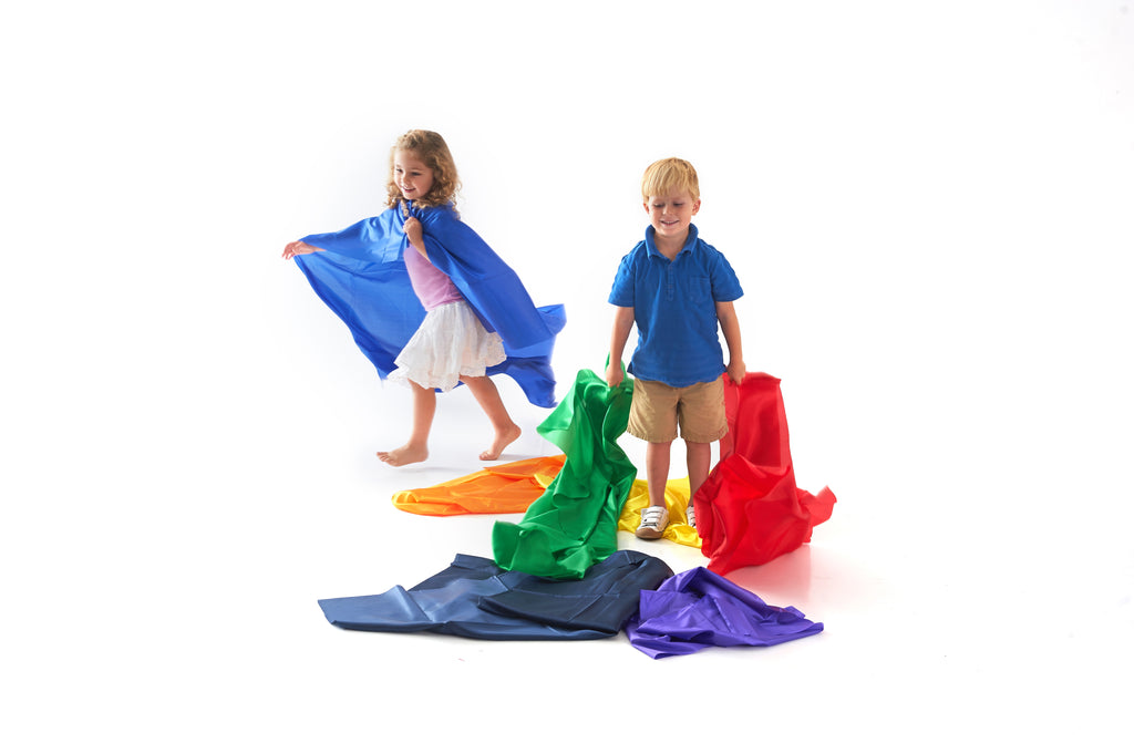 Rainbow habutae fabric assortment in blue, purple, green, and red folds