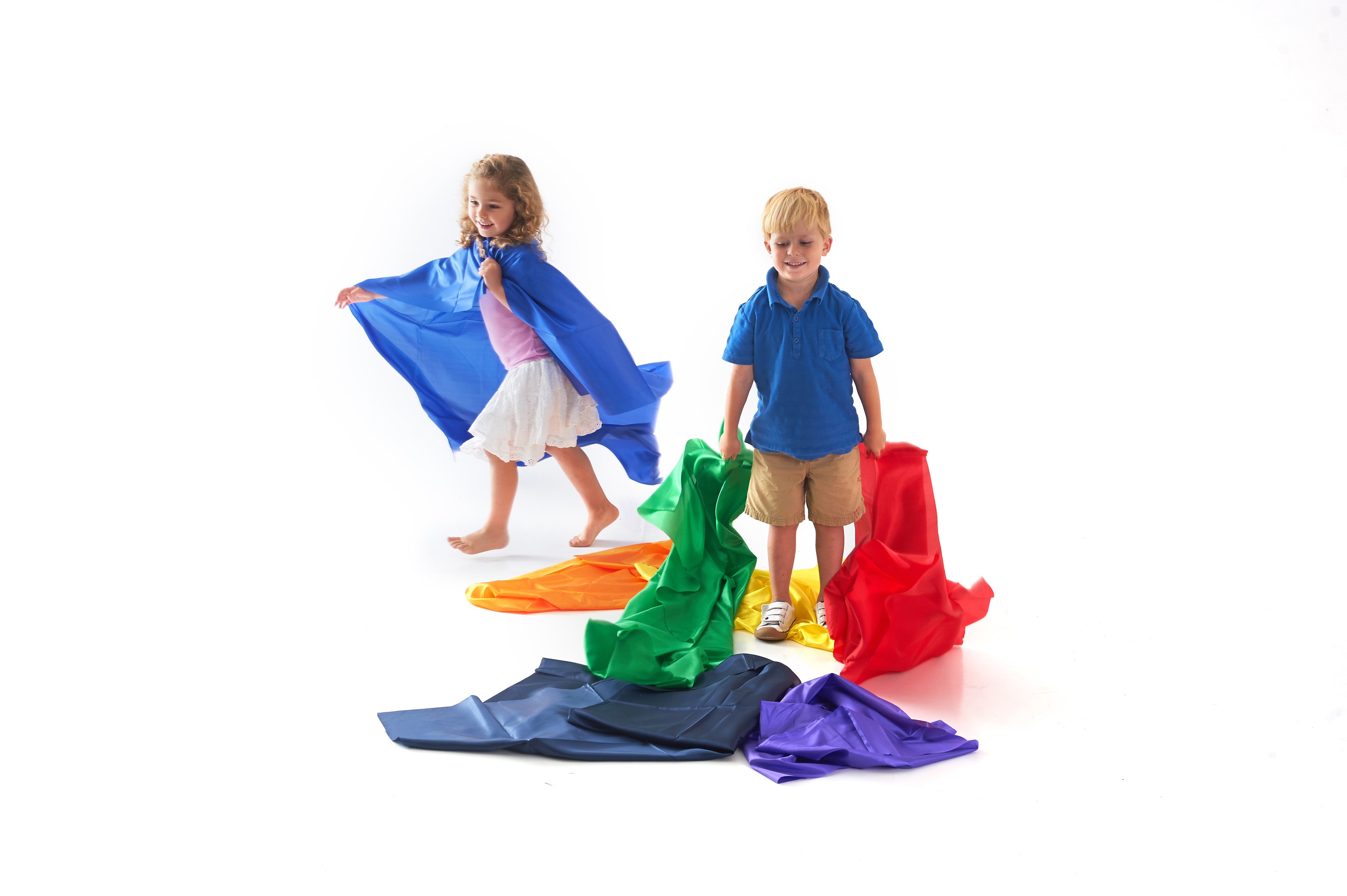 Rainbow habutae fabric assortment in blue, purple, green, and red folds