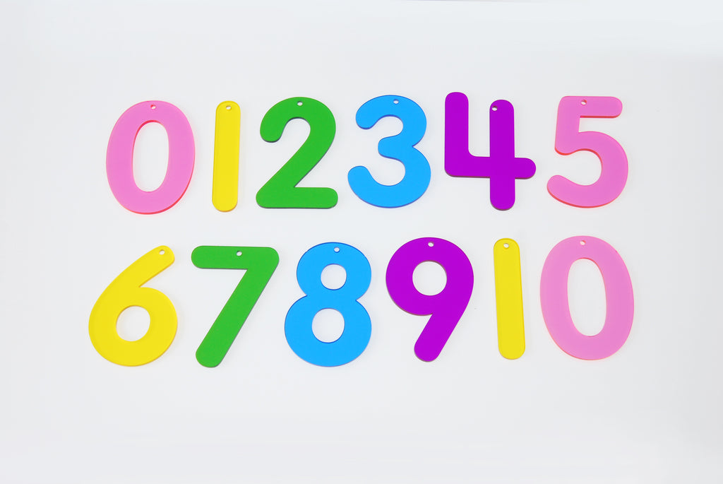 Colorful number tiles with digits 0 to 10, arranged in an even grid