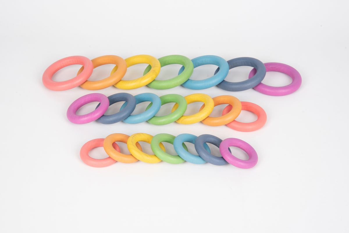 Colorful stackable ring set with multiple rainbow rings in mixed colors
