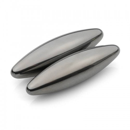 Pair of metallic silver oval magnets