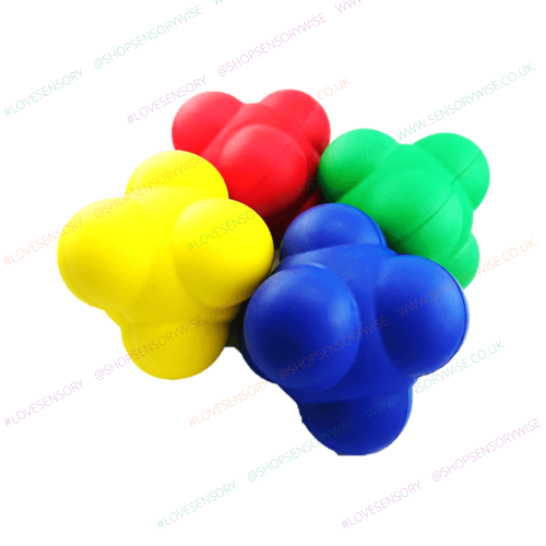 Foam reaction ball set with red, yellow, green, and blue oversized balls