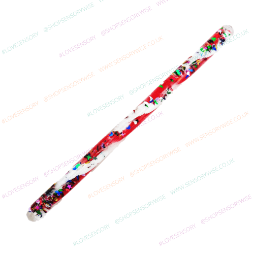 Glitter tube jumbo pen with white base and red, blue, green star confetti pattern