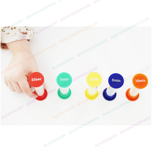 Five-color sand timer set: 30sec, 1min, 3min, 5min, 10min