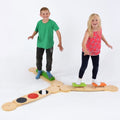 Wooden balance beams set with colorful stepping pads for kids to balance and step