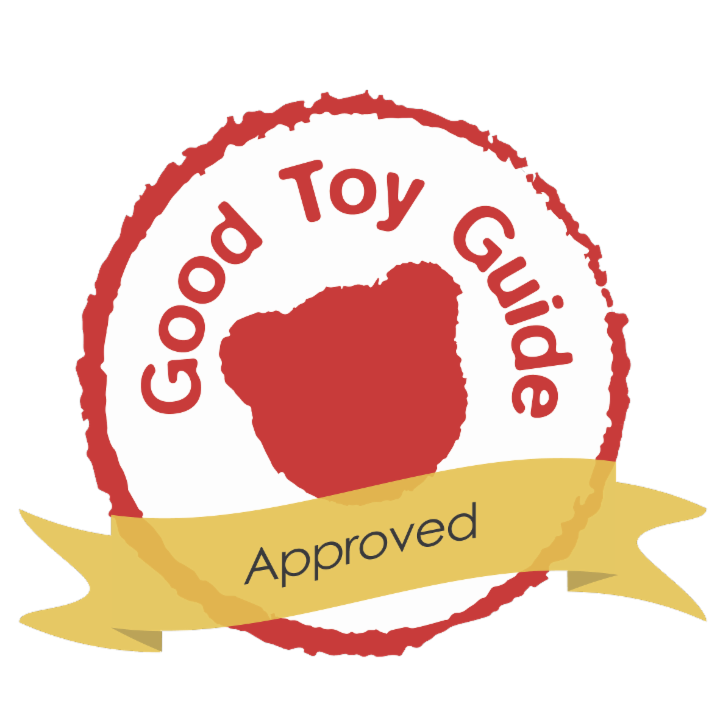 Sensory Blocks approval badge with red heart and “Goood Toy” lettering
