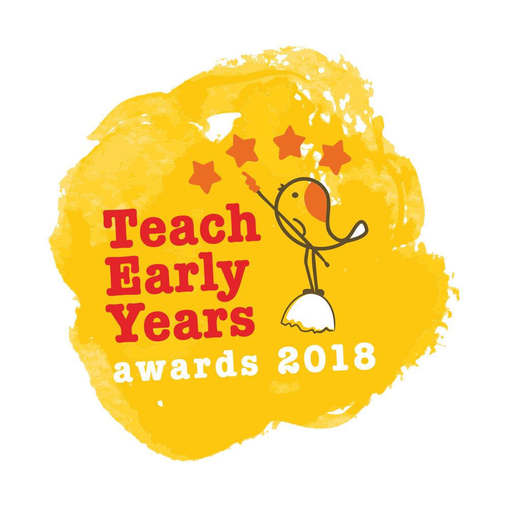 Yellow circular Teach Early Years awards 2018 badge