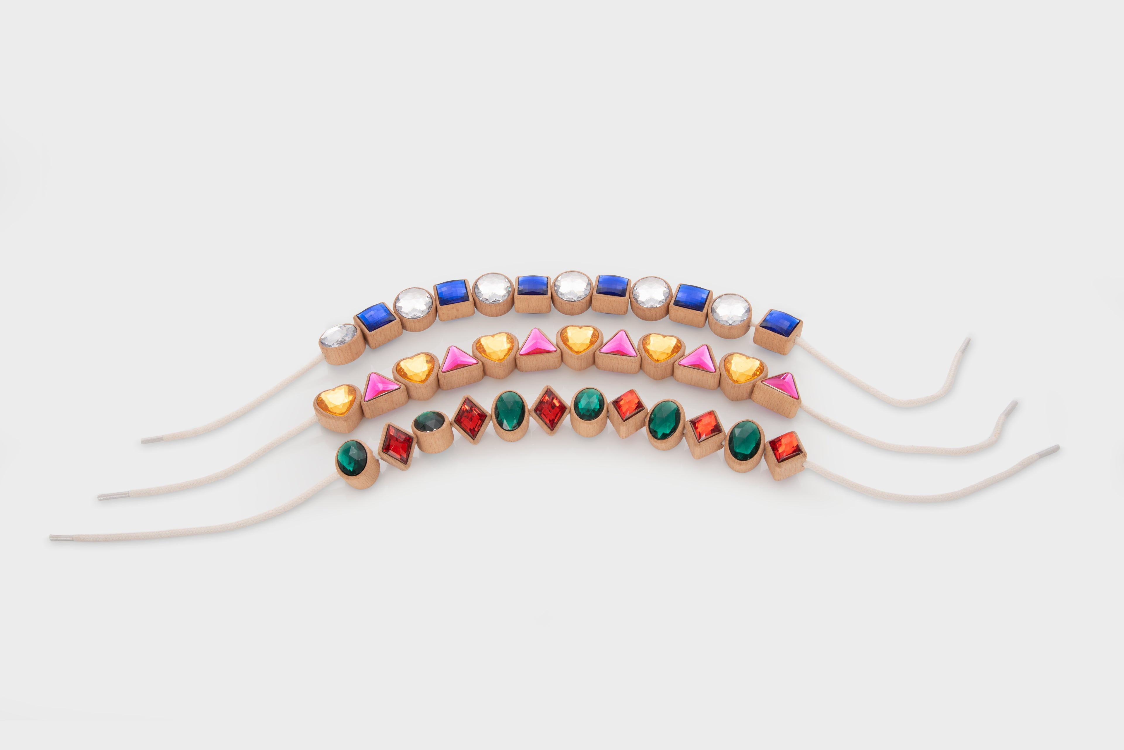 Colorful shape lacing beads set with blue, pink, teal, orange and silver charms