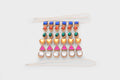 Shape lacing jewels strand: blue squares, pink triangles, gold heart beads and silver discs