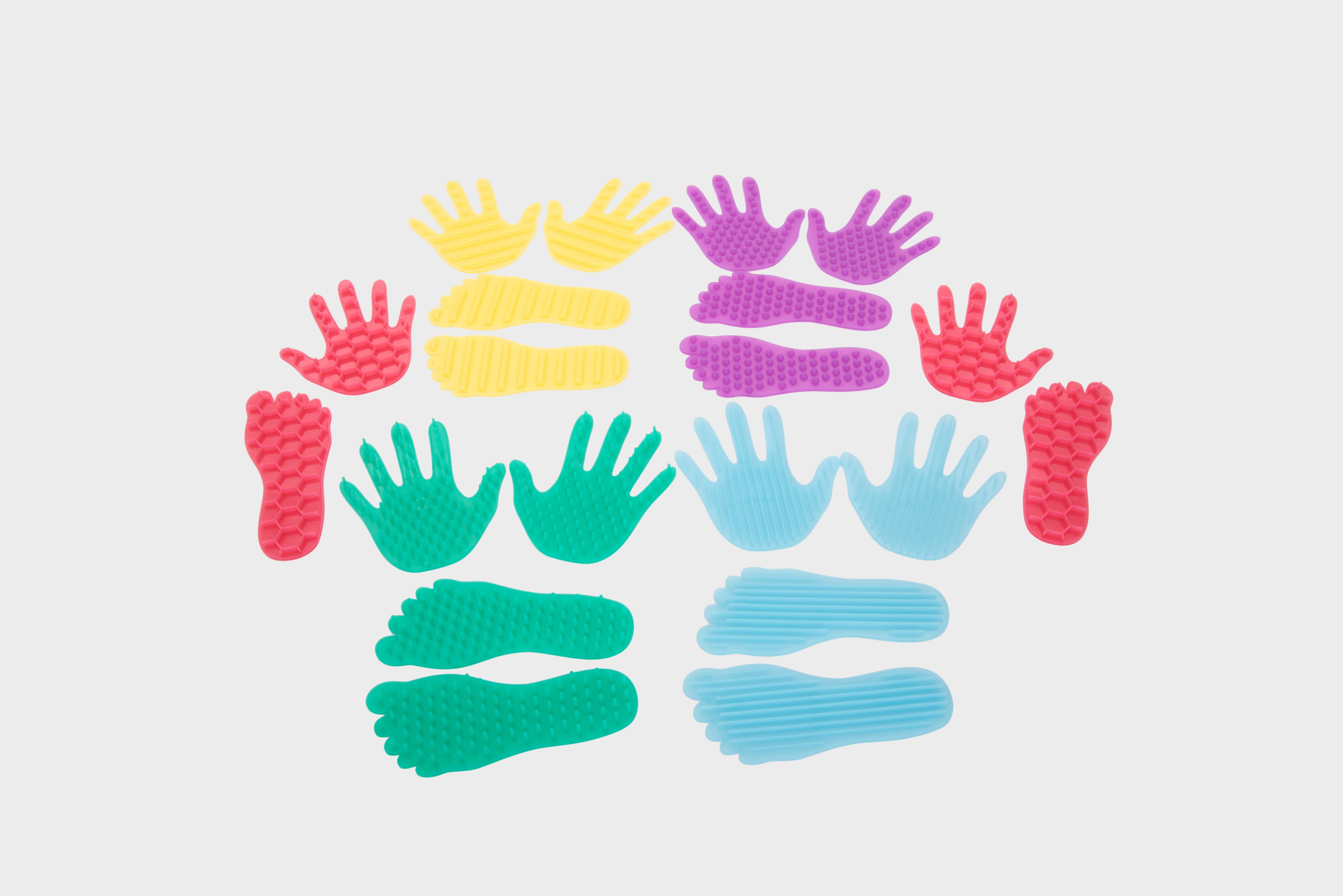 Colorful hand and foot shape stickers sheet set, assorted yellow, purple, red, blue, teal