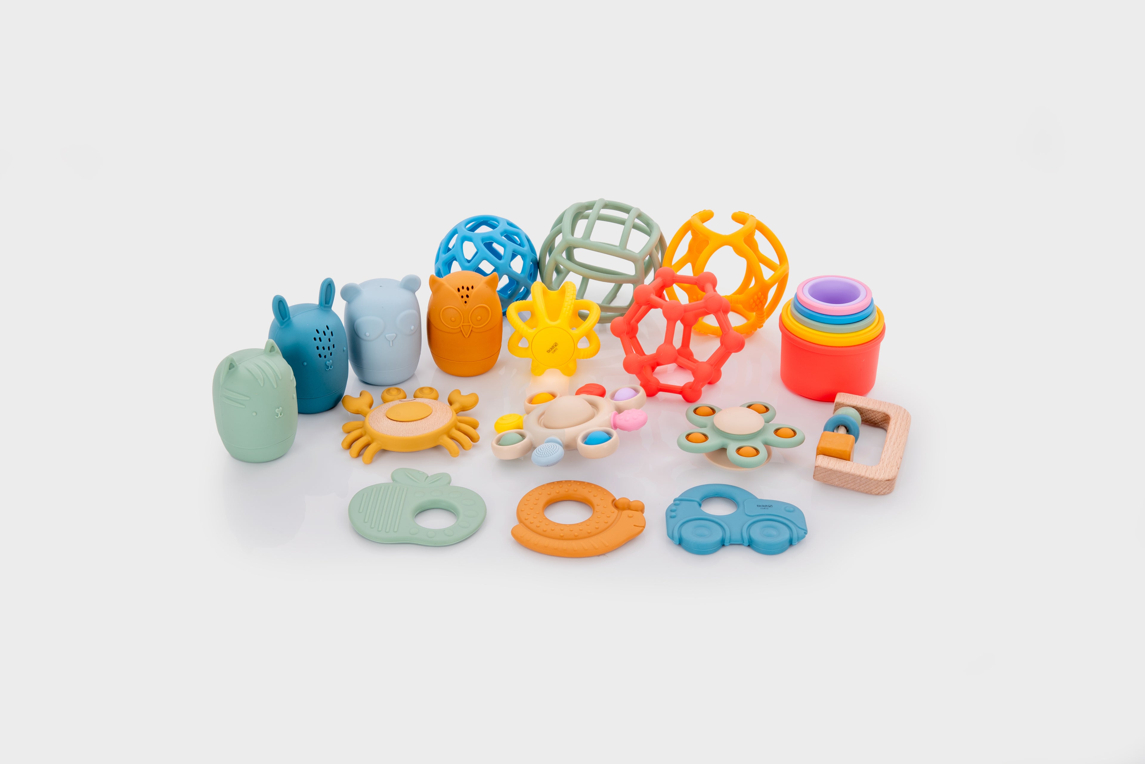 Silisoft baby bundle of colorful silicone bath toys and rattles, assorted shapes
