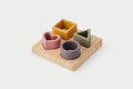 Silisoft shape puzzle set with wooden tray and silicone shape blocks, 4 pieces