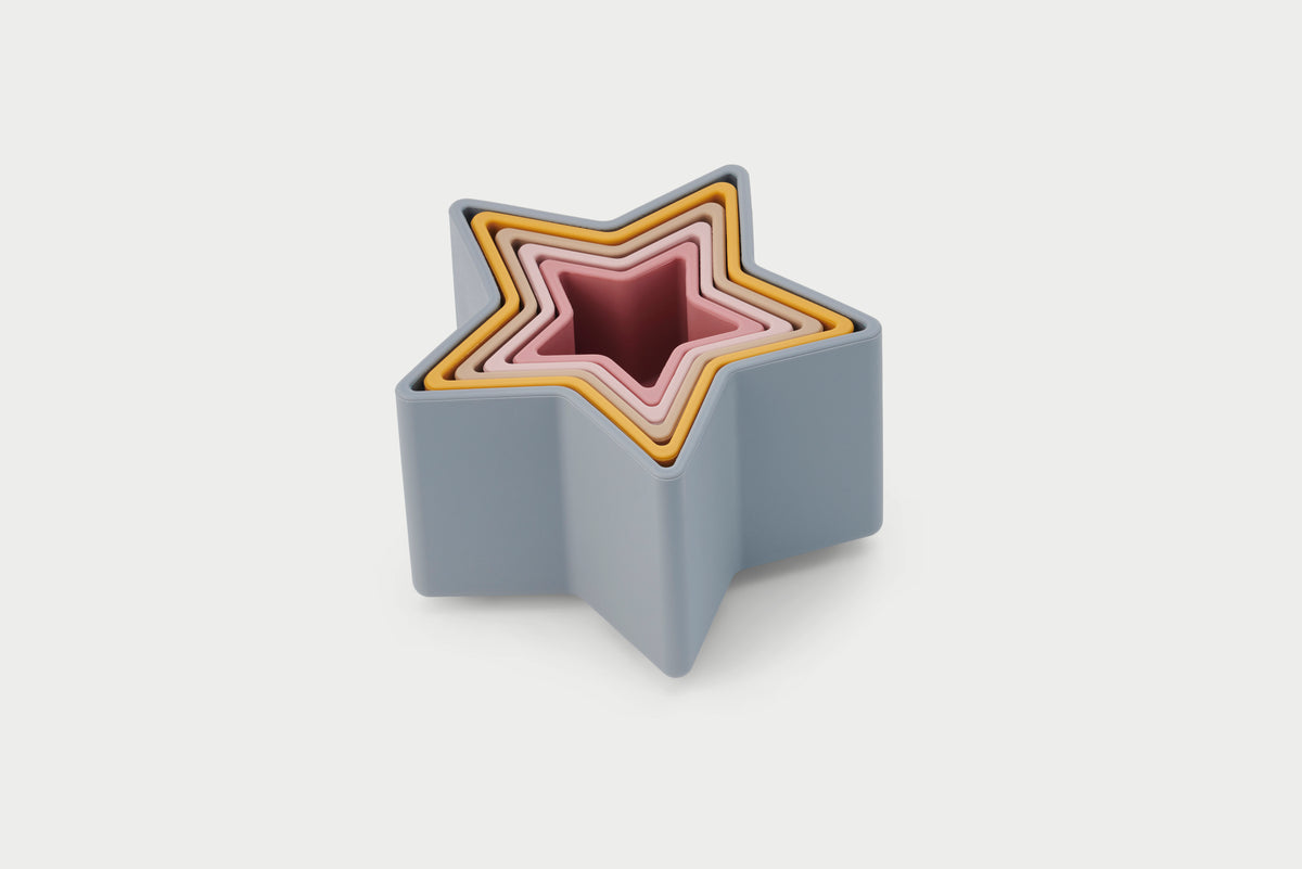Grey stacking star cups with layered pink and beige star inside a single cup.