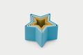 Star stacking cups: nested blue, gold, and light-colored star shapes