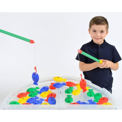 Kids fishing game set with colorful plastic fish and rods