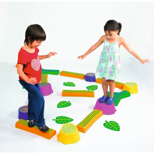 Kids foam balance course set with colorful pads, ramps, and blocks for play