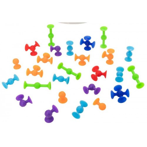 Assorted colorful sucker pop pieces with lollipop-shaped bases and stems