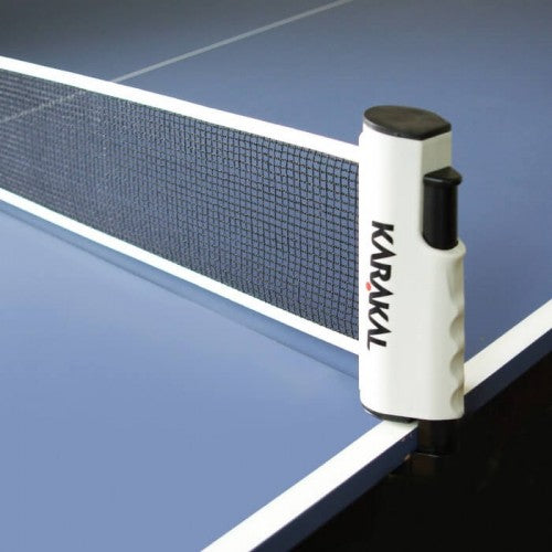 Retractable table tennis net post with KAWAY label and gray mesh net