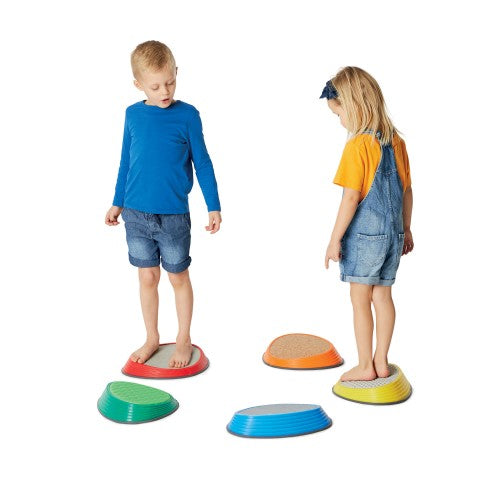 Tactile stepping stone set: five colorful oval stones for kids, blue, orange, green, yellow, red
