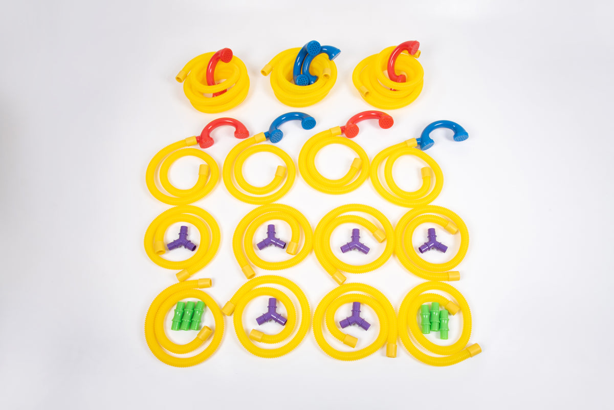 Colorful talking tubes set with yellow loops, red/blue ear pieces and purple connectors