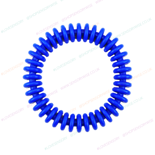 Blue plastic telephone wire quoit ring with spring-like loops