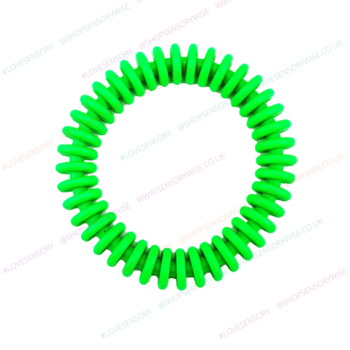 Green plastic telephone wire quoit ring with spring-like loops
