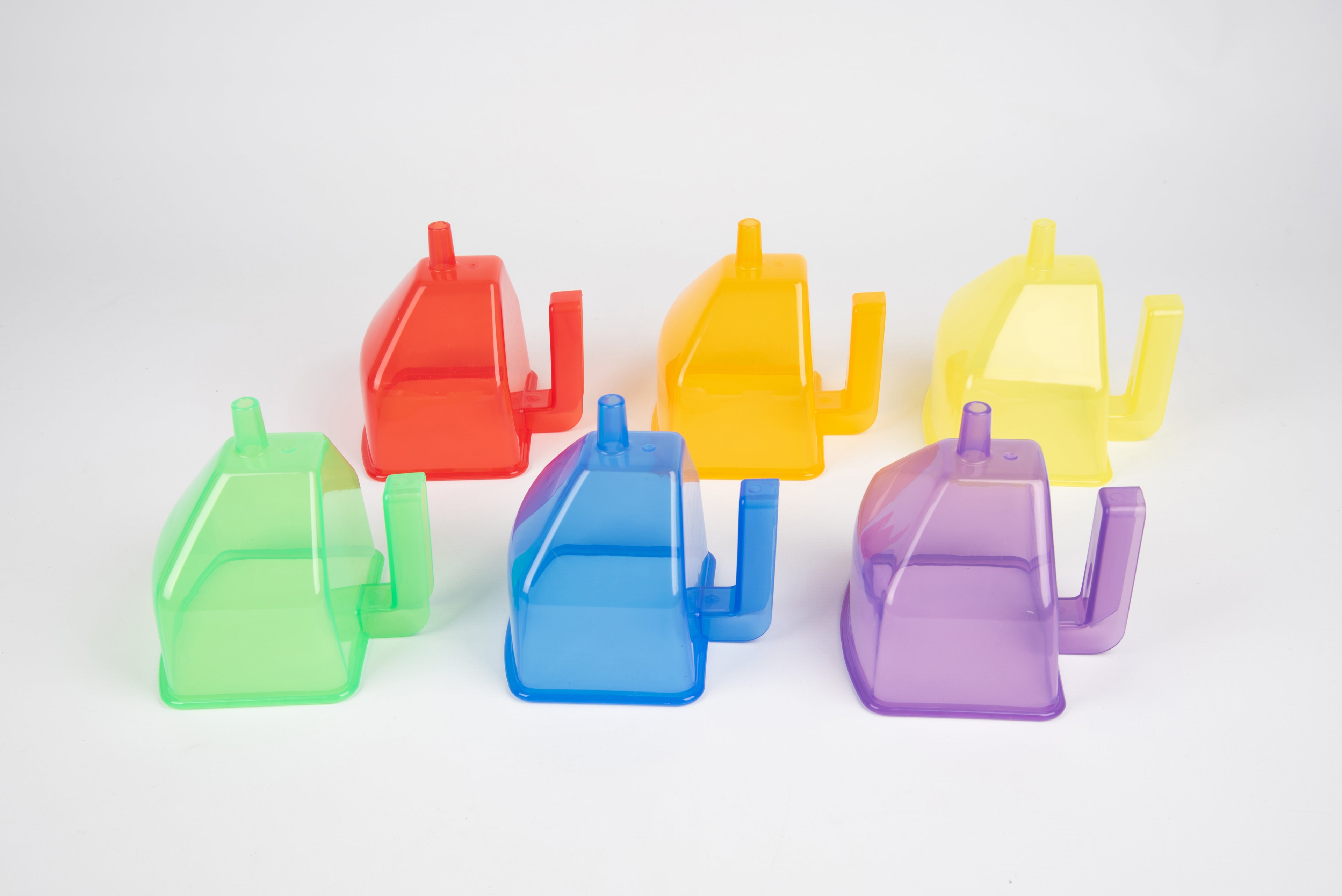 Translucent color funnel set with assorted green, red, yellow, blue, and purple funnels