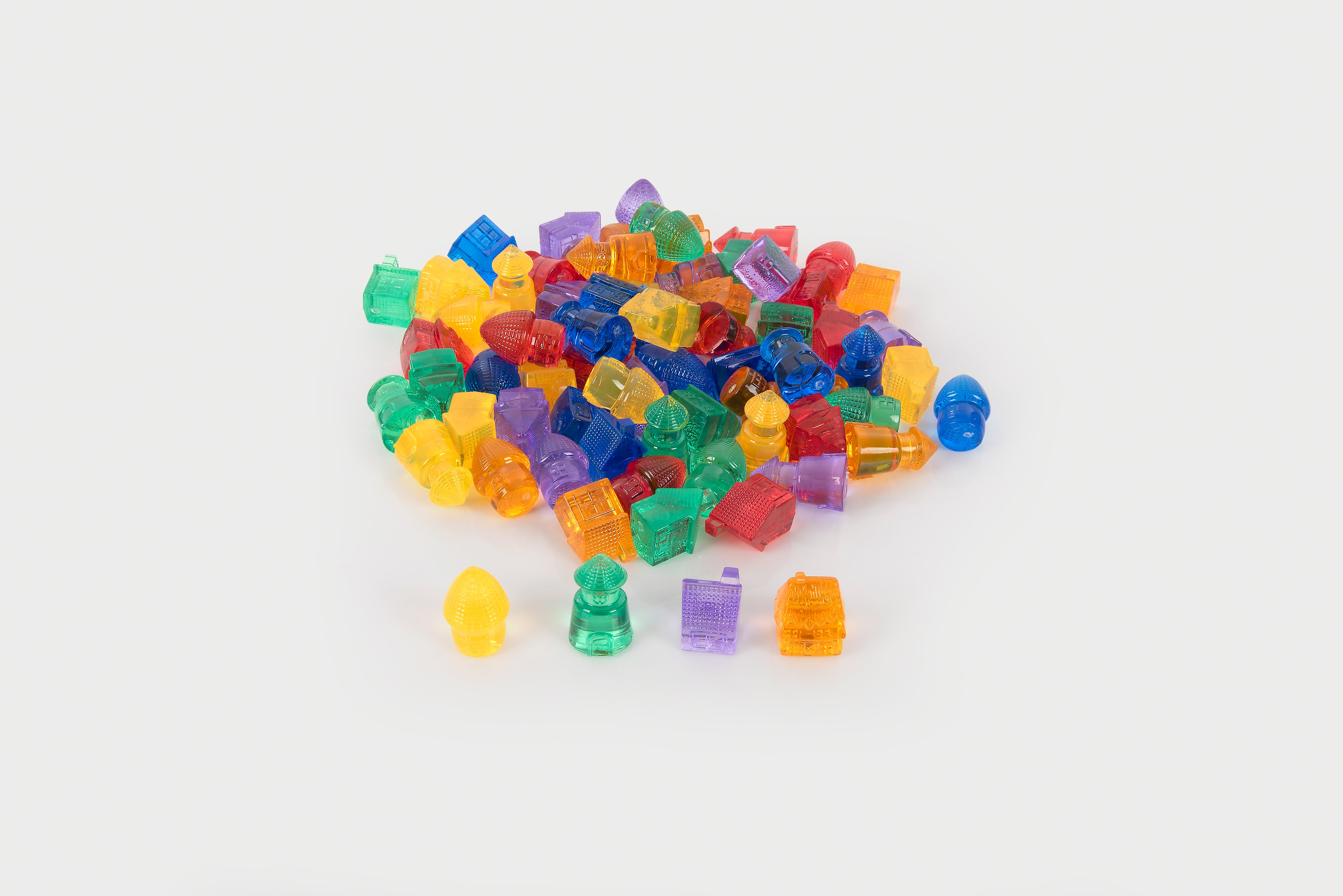 Assorted translucent toy house blocks with small pieces, multicolor