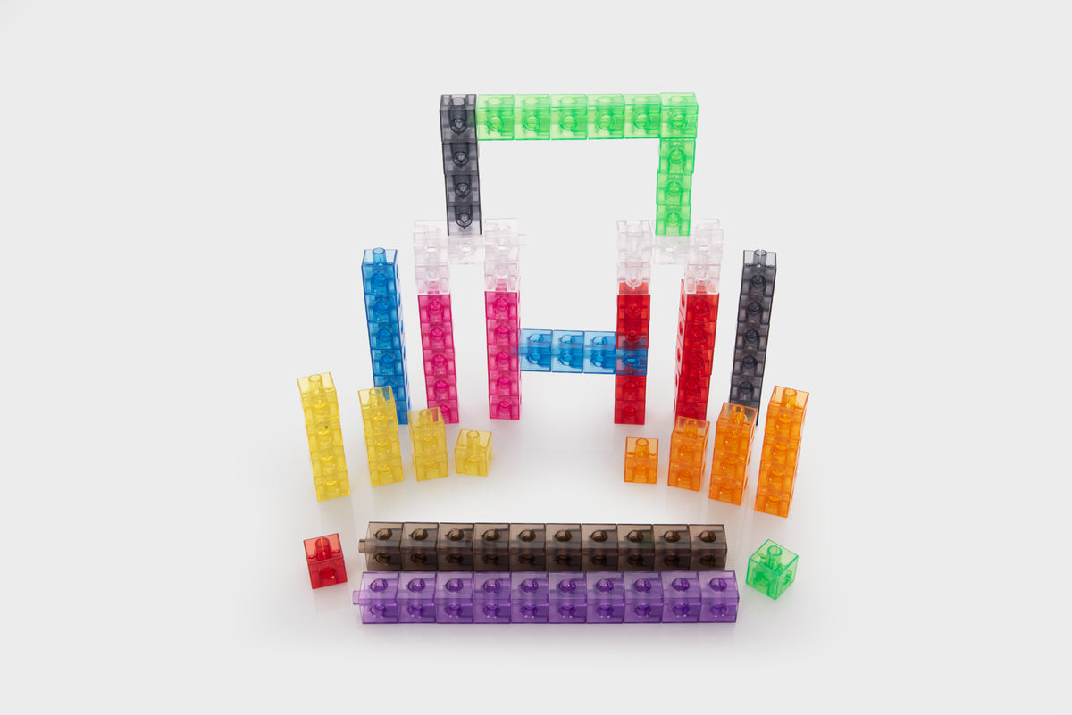 Translucent linking cube set, colorful block structure with rods and small pieces