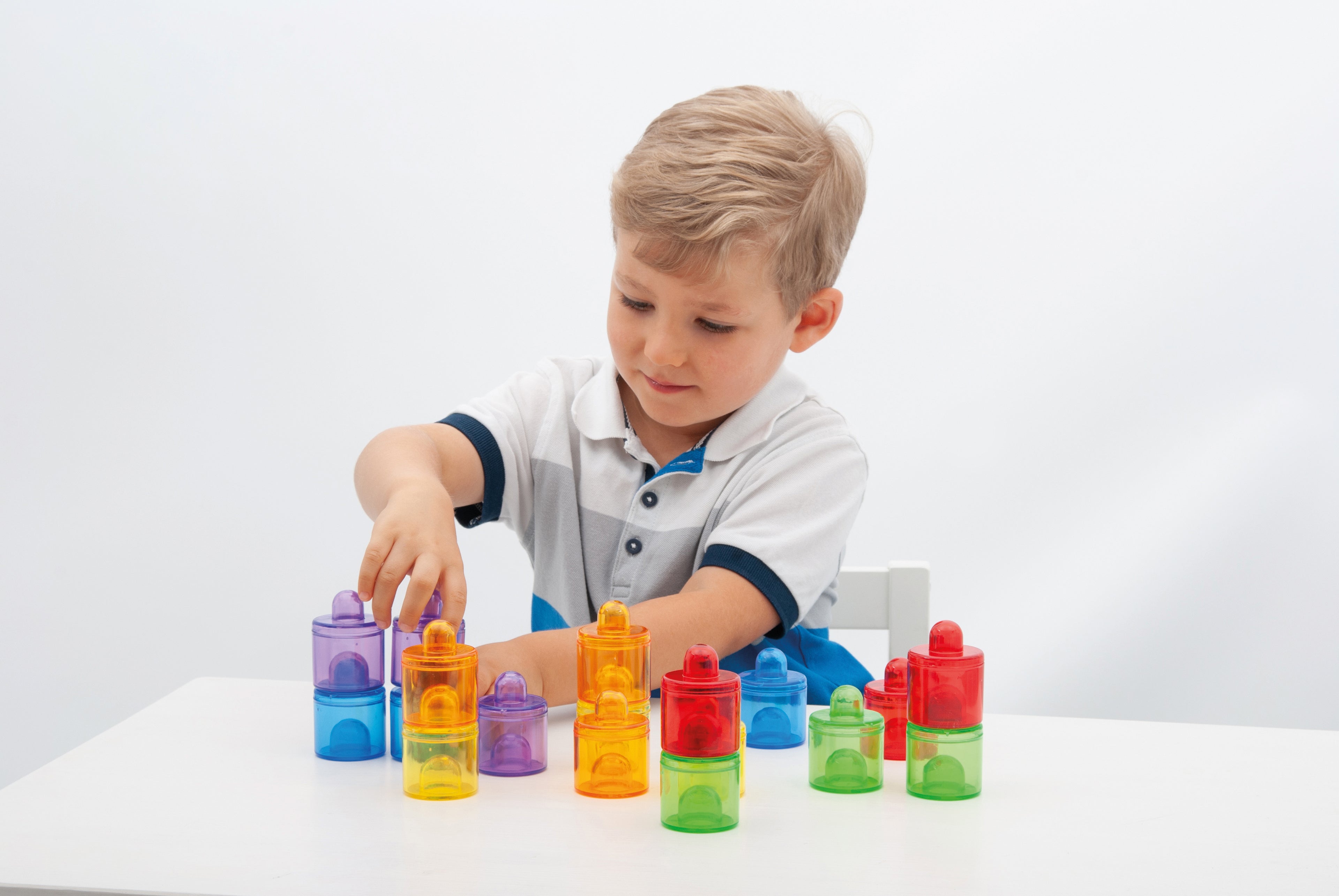 Translucent color pot set with small round pots in blue, red, orange, green, and purple