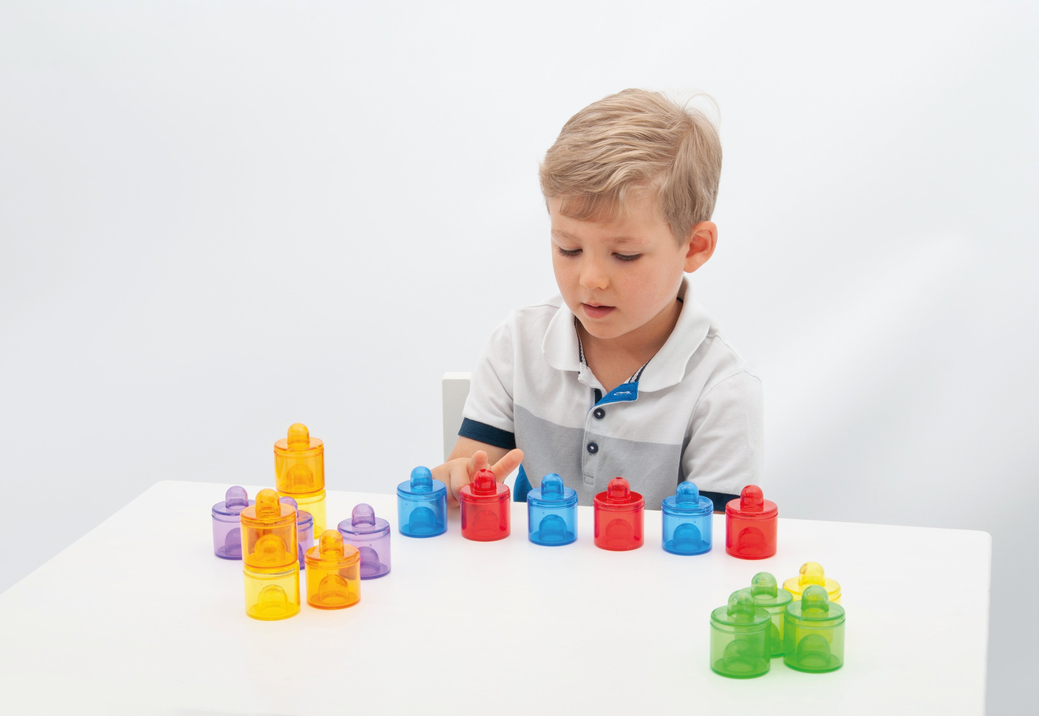 Translucent color pot set with multiple small pots in purple, orange, blue, red, and green