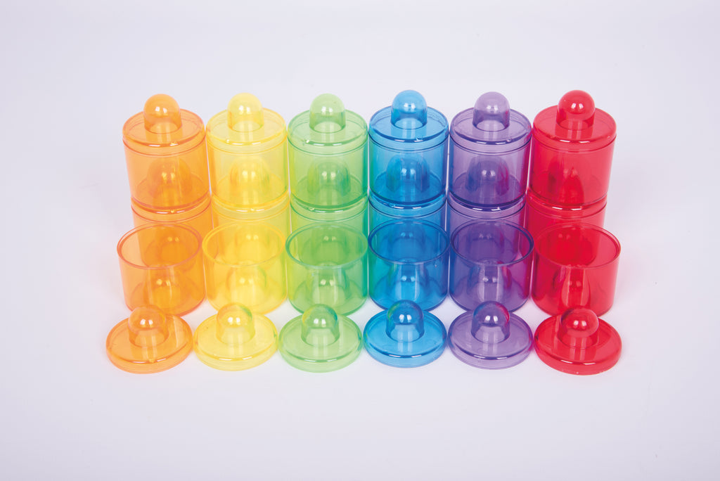 Translucent color pot set, multicolor pots with matching lids arranged in rows