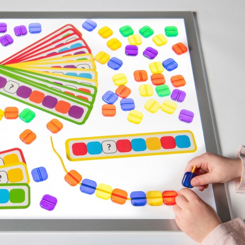 Translucent color sequence bead sets with rainbow pattern tiles and small colored beads