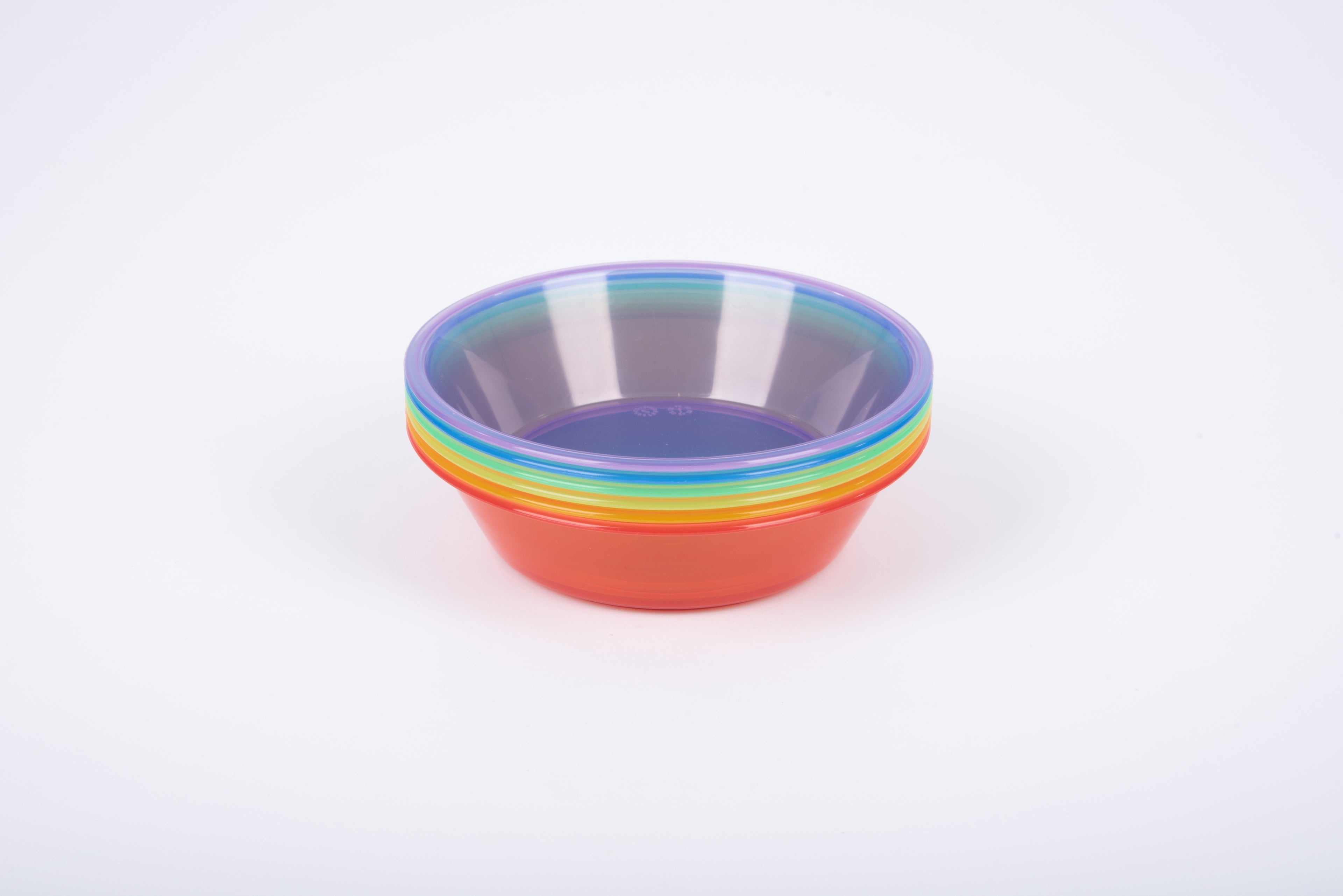 Translucent multi-color bowl with rainbow rim and clear inner base