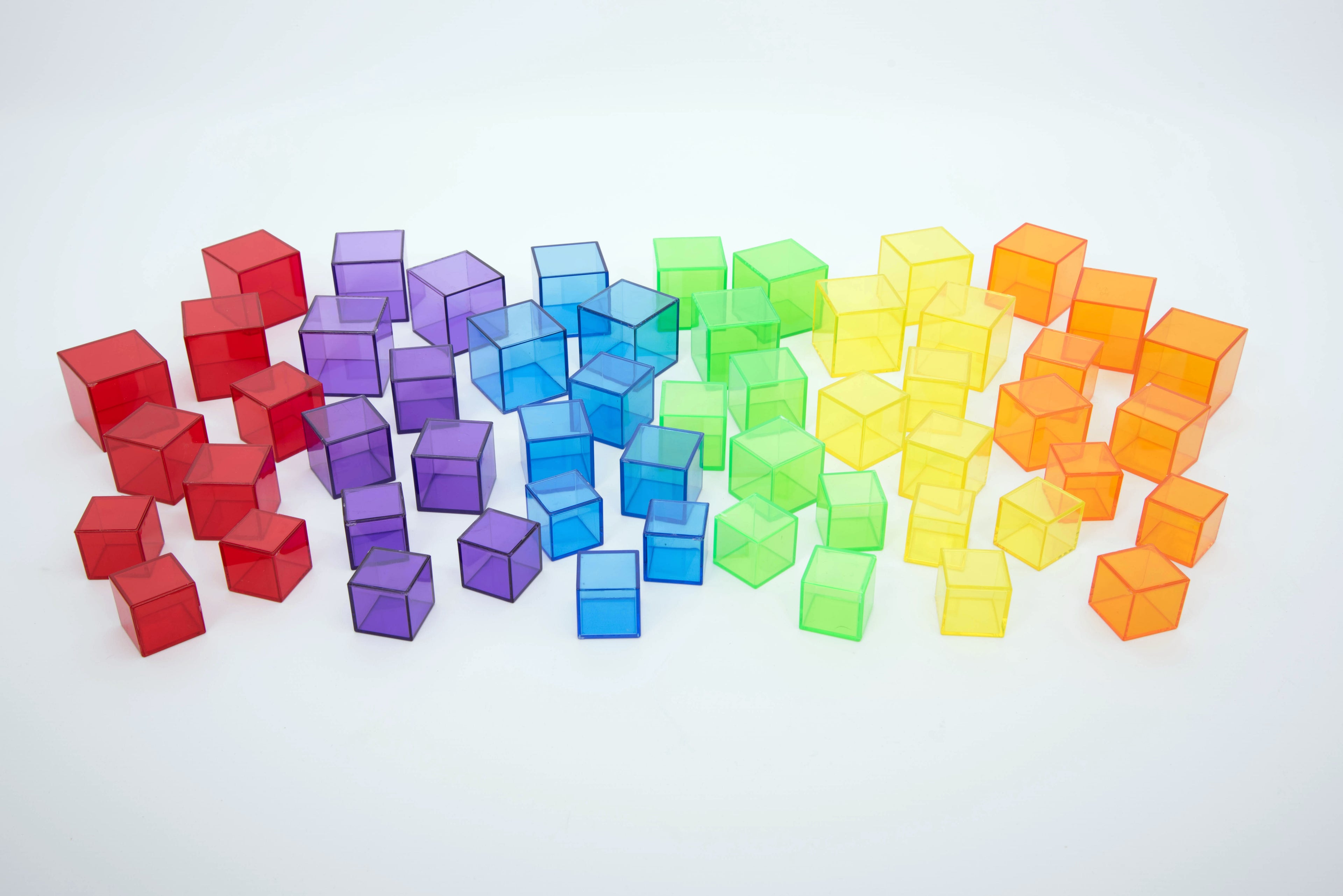 Translucent building cubes set, scattered multicolor transparent cubes