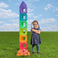 Translucent giant polydron set with stacked rainbow building pieces