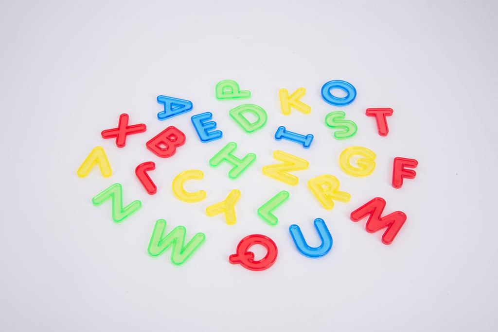 Translucent uppercase letter set with colorful letters A–Z arranged in a cluster